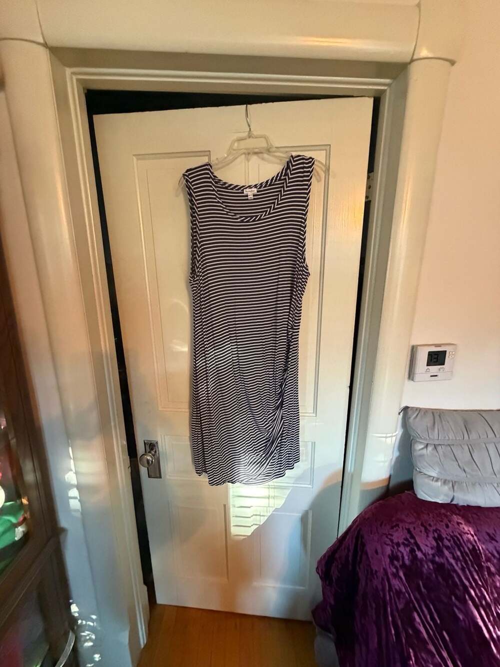 love,fire Women's Navy and White Striped Sleeveless Asymmetric Hem Casual Dress
